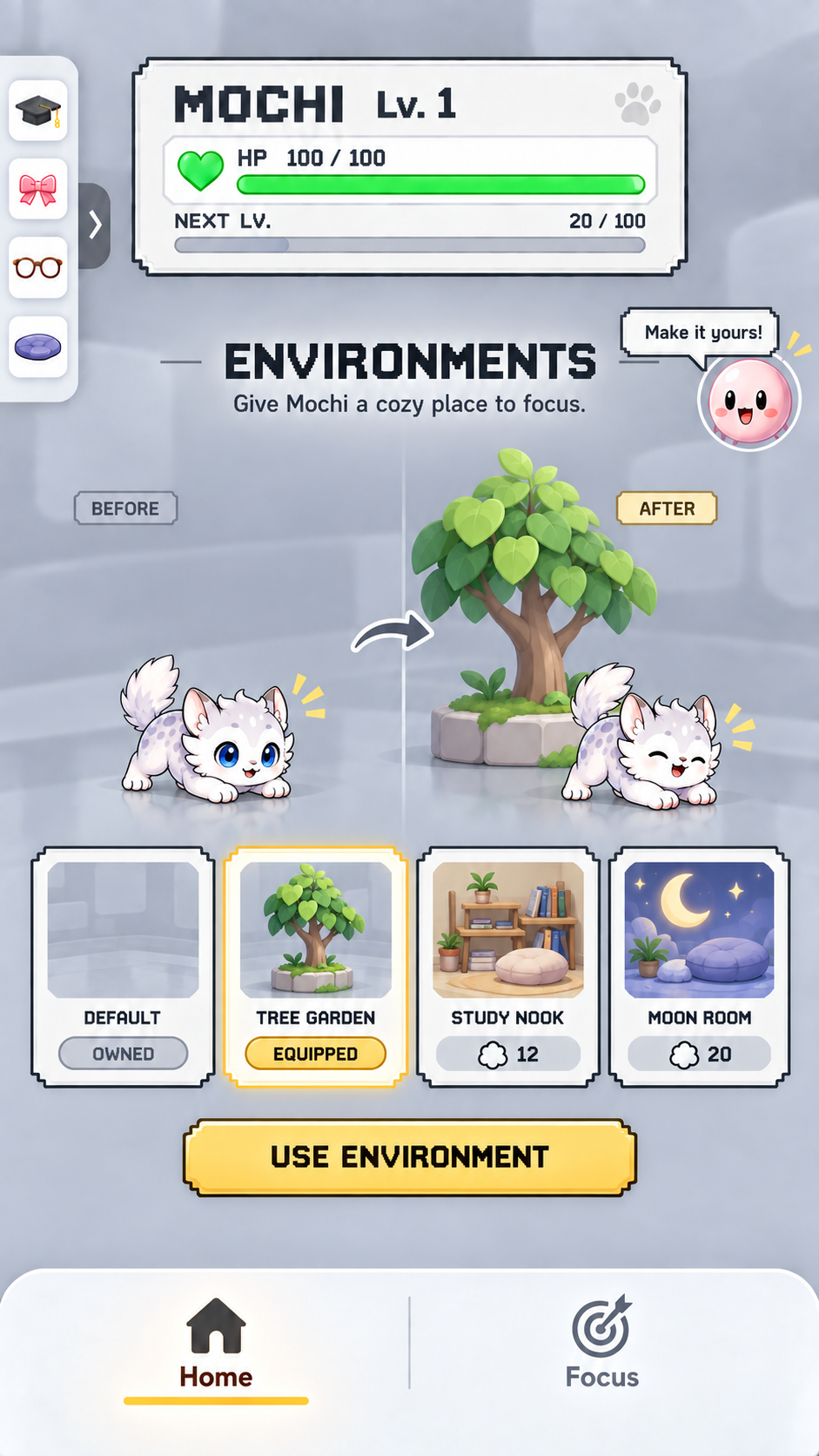Mochi app environment customization screen
